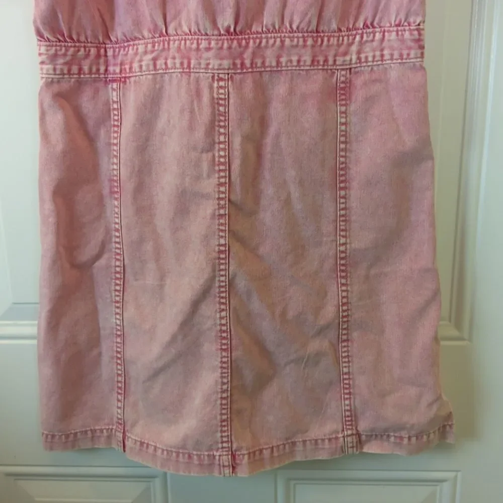Gap girl red denim distressed short sleeve dress